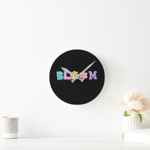 Bloom Retro Pastel Floral Round Clock