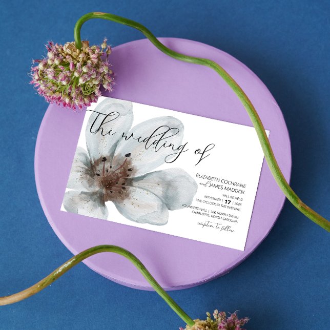 Bloom • Romantic Modern Floral • Elegant Script Invitation (A beautiful watercolor bloom brings romantic elegance and sophisticated modern flair.)