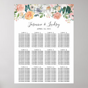 Bloom Roses Peonies Floral Wedding Seating Chart