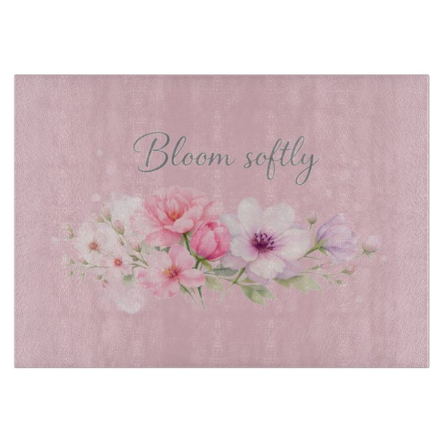 Bloom Softly – Pastel Watercolor Floral  Cutting Board (Front)