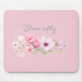Bloom Softly – Pastel Watercolor Floral Mouse Pad