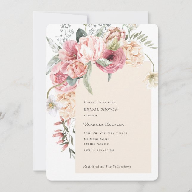 Bloom spring flowers garden themed chic floral invitation (Front)