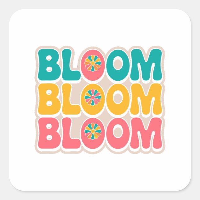 Bloom Spring Vibes – Cute & Colourful Lettering Square Sticker (Front)