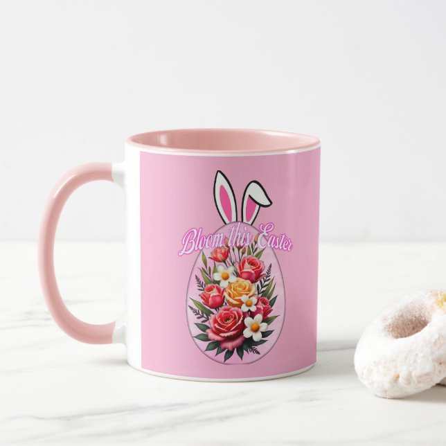 Bloom This Easter – Floral Easter Egg Art - caneca Mug (With Donut)