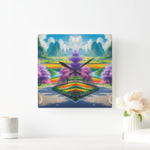 “Bloom Time – Nature’s Road in Full Blossom” Square Wall Clock