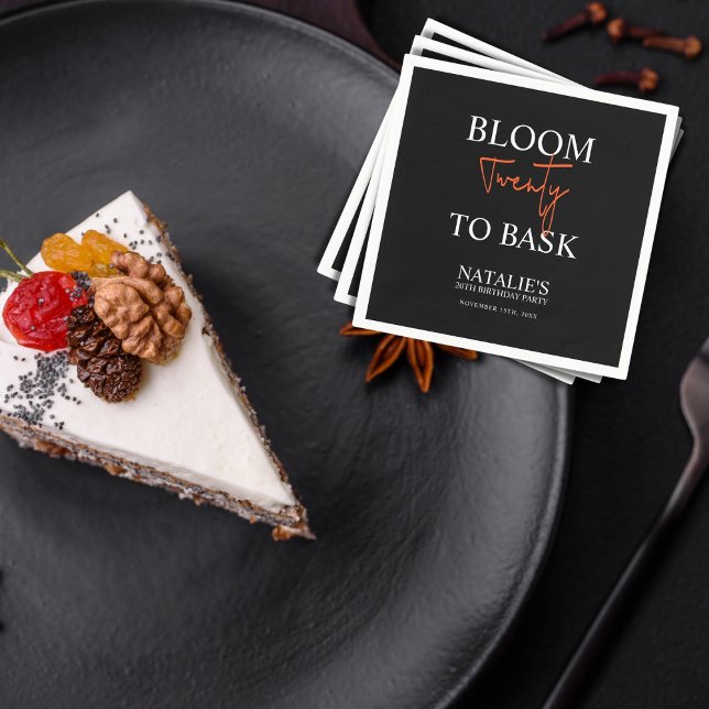 Bloom Twenty to Bask I Black Adult Birthday Party Napkin (Creator Uploaded)