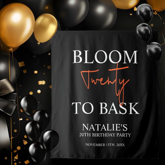 Bloom Twenty to Bask I Black Adult Birthday Party Tapestry (Creator Uploaded)