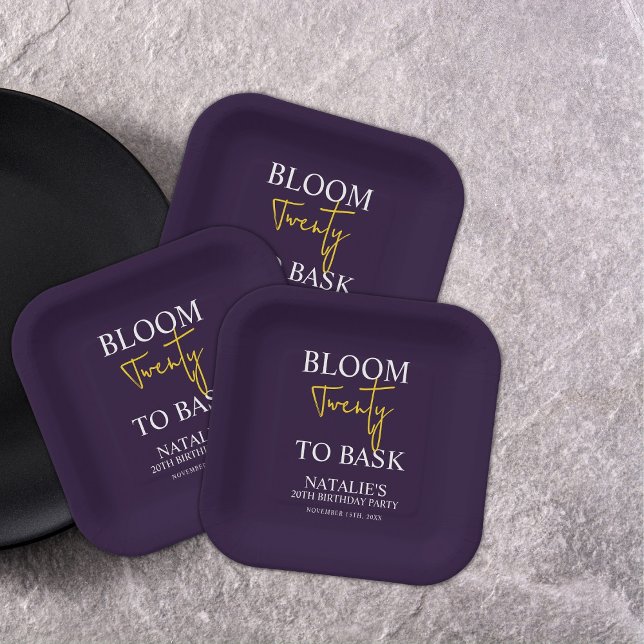 Bloom Twenty to Bask I Violet Adult Birthday Party Paper Plate (Creator Uploaded)