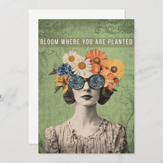 Bloom Where Planted Surreal Flower Woman Card (Front/Back)