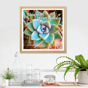 "Bloom Where Planted" Turquoise Green Cactus Photo Poster