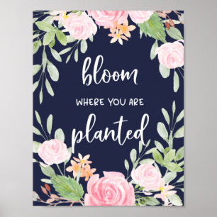 Bloom Where You Are Planted   Floral Typography Poster