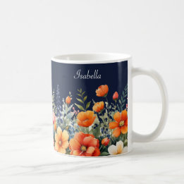 Bloom Where You Are Planted Navy Blue Flowers Coffee Mug