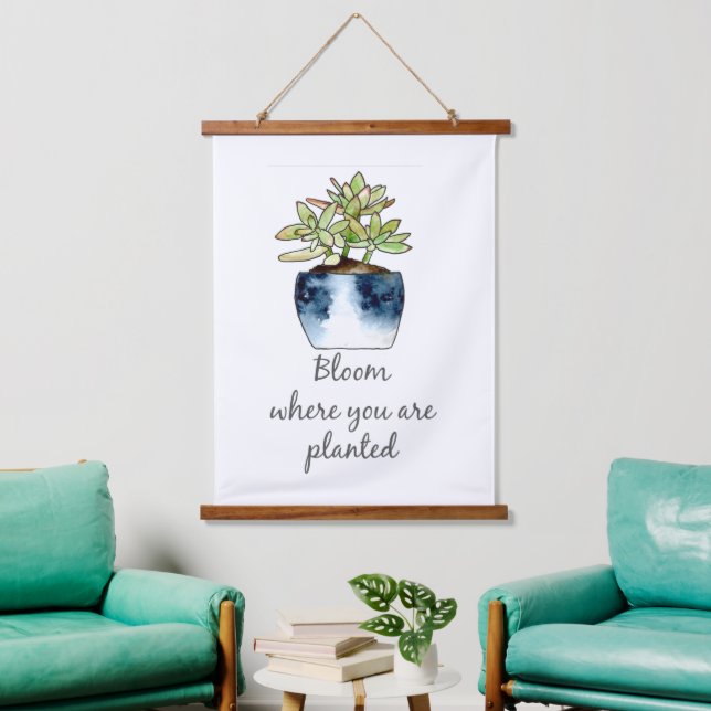 Bloom Where You Are Planted Succulent  Hanging Tapestry (Living Room)