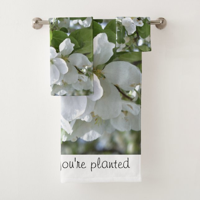 Bloom where you're planted green and white floral bath towel set (Insitu)