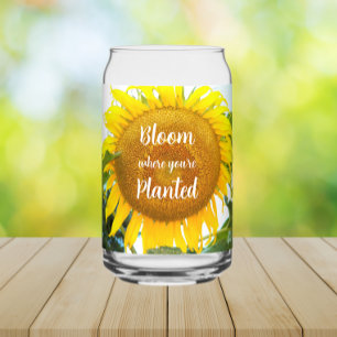 Bloom Where You're Planted Yellow Sunflower Can Glass