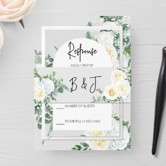 Bloom White Floral Wedding Invitation Belly Band (Creator Uploaded)