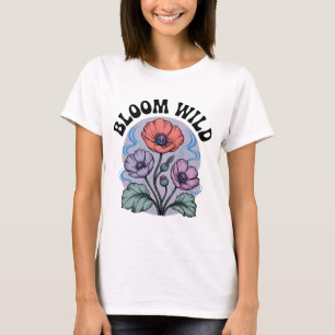 Bloom Wild Retro Floral T-Shirt Hand-Sketched Vi