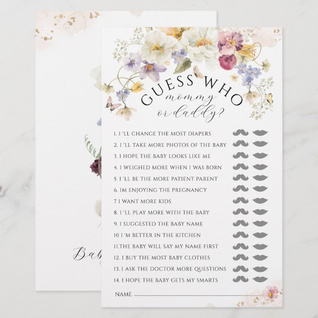 Bloom Wildflower Rustic Baby Shower Game (Front/Back)