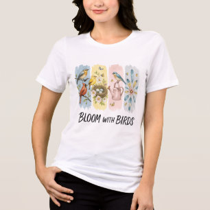Bloom with Birds Spring Nature Illustration Tri-Blend Shirt