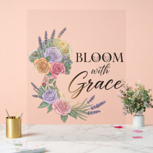 Bloom with Grace Elegant Floral Woman Silhouette Acrylic Sign