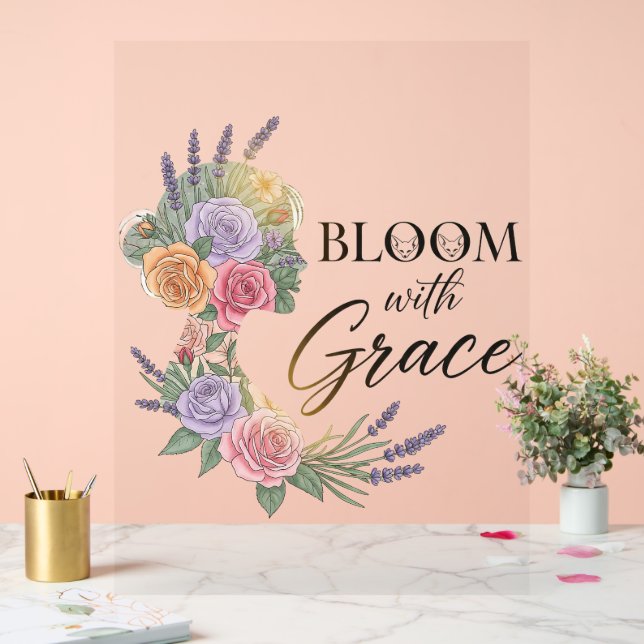 Bloom with Grace Elegant Floral Woman Silhouette Acrylic Sign (Wedding)