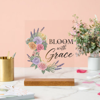 Bloom with Grace Elegant Floral Woman Silhouette Acrylic Sign