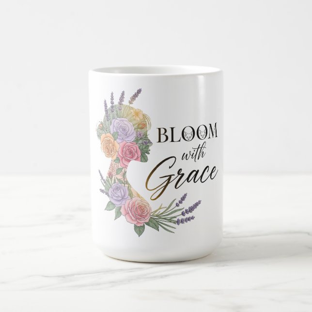 Bloom with Grace Elegant Floral Woman Silhouette Coffee Mug (Center)