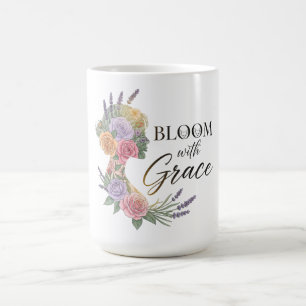 Bloom with Grace Elegant Floral Woman Silhouette Coffee Mug