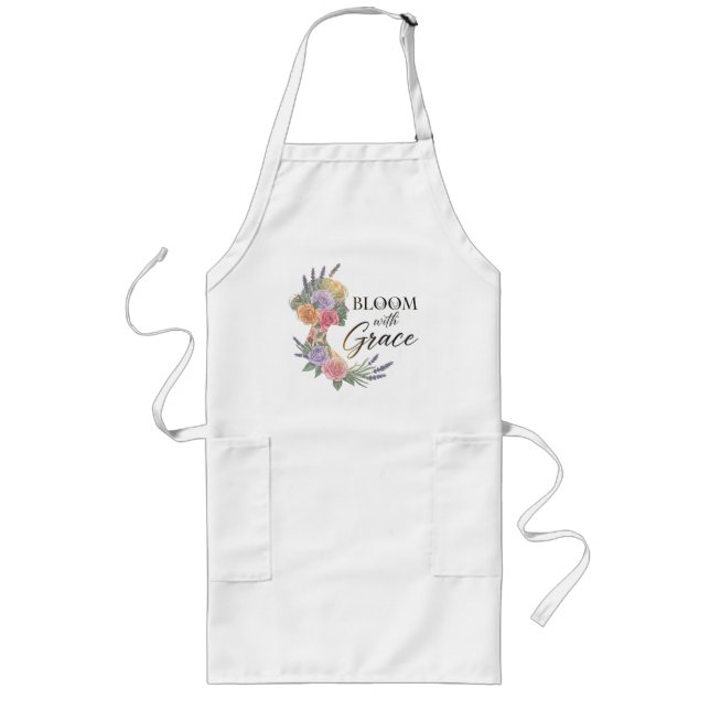 Bloom with Grace Elegant Floral Woman Silhouette Long Apron (Front)