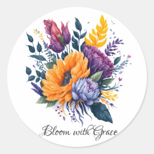 Bloom with Grace -Flower Bouquet  Classic Round Sticker