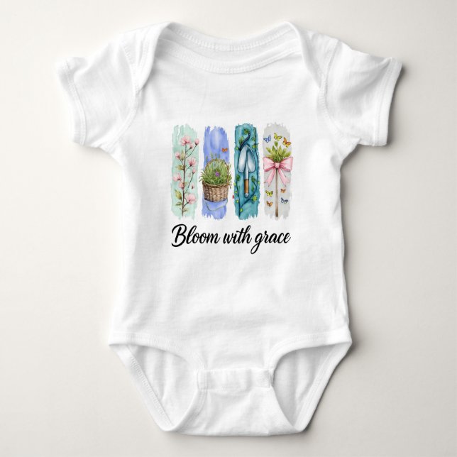 Bloom with Grace Garden Floral Art Baby Bodysuit (Front)