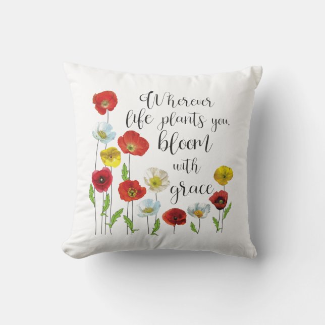 Bloom with grace - Poppy flowers Cushion (Front)