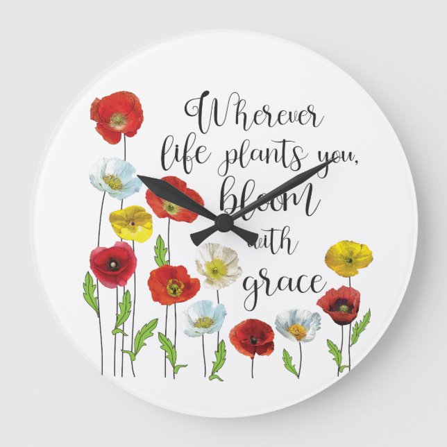 Bloom with grace - Poppy flowers Large Clock (Front)