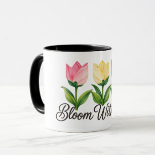 Bloom With Joy Pink Yellow Tulip Floral Coffee Mug