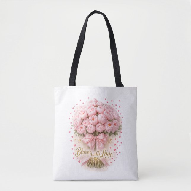 Bloom With Love Floral Romantic Tote Bag (Front)