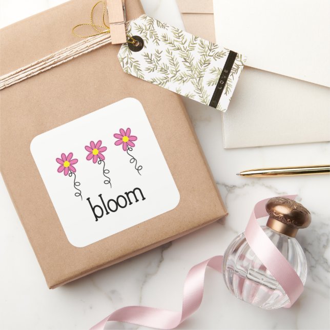 Bloom with Pink Flowers Square Sticker (Gifting)