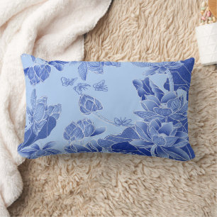 Bloom Your Own Way Blue Flowers and Butterflies  Lumbar Cushion