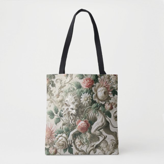 Bloombound Sentinel – Gothic Floral Design Tote Bag (Front)