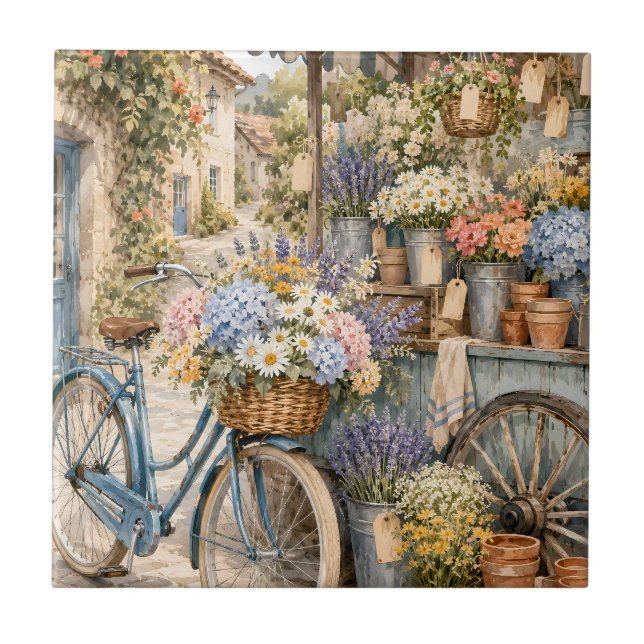 Bloomcore Flower Market Bicycle Ceramic Tile (Front)
