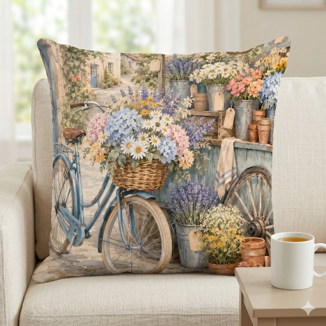 Bloomcore Flower Market Bicycle Cushion (Bloomcore Flower Market Bicycle Throw Pillow)