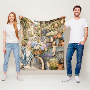 Bloomcore Flower Market Bicycle Fleece Blanket