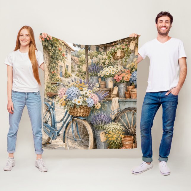 Bloomcore Flower Market Bicycle Fleece Blanket (In Situ)