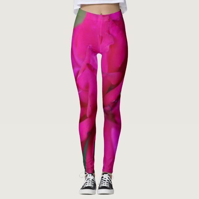 Bloomed Pink Rose Leggings (Front)