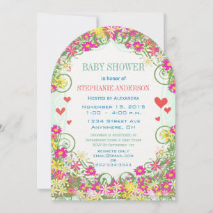 Bloomin' Baby Girl Floral and Hearts Shower Invitation
