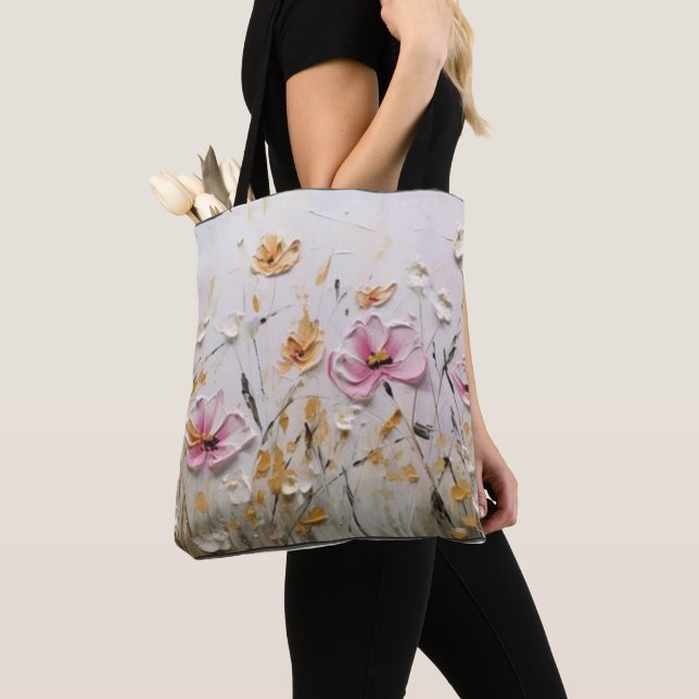 : Bloomin' Bold: Abstract Pink Flower Custom Tote Bag (Close Up)