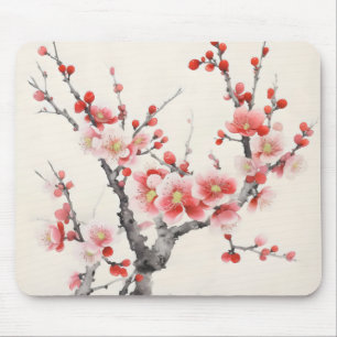 Bloomin Flower Branch Ink Painting Mouse Pad