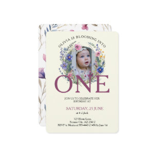 Bloomin into One Wildflower Photo 1st Birthday Invitation