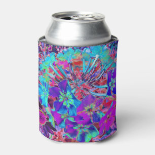Blooming Abstract Purple and Blue Flower Can Cooler