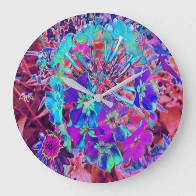 Blooming Abstract Purple and Blue Flower Large Clock (Front)