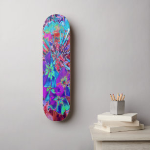 Blooming Abstract Purple and Blue Flower Skateboard